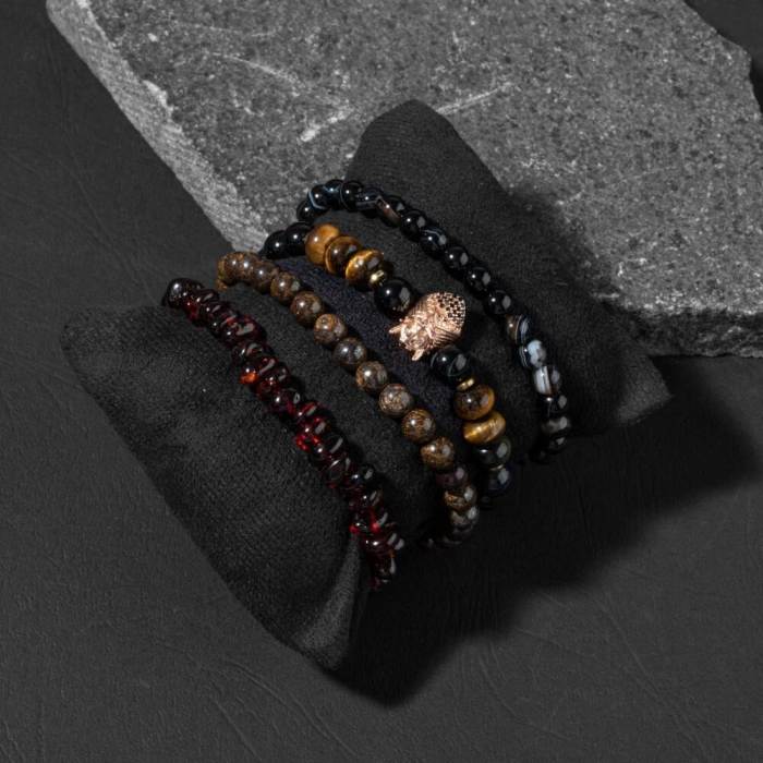 Fiziki Güç Şefkat Doğal Taş Erkek Bileklik Seti