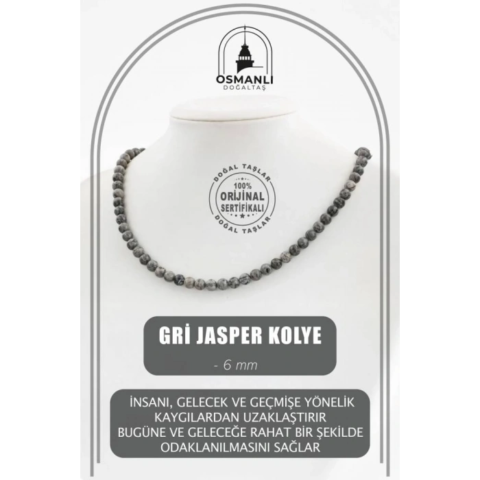 Gri Jasper 6 mm Dizi Doğal Taş Kolye