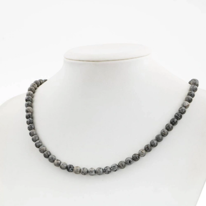 Gri Jasper 6 mm Dizi Doğal Taş Kolye