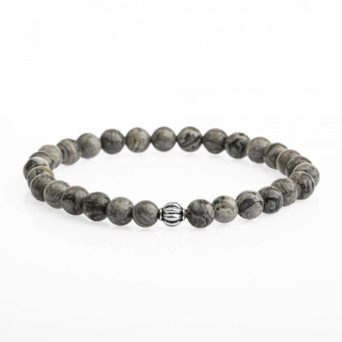 Gri Jasper 6mm Doğal Taş Bileklik