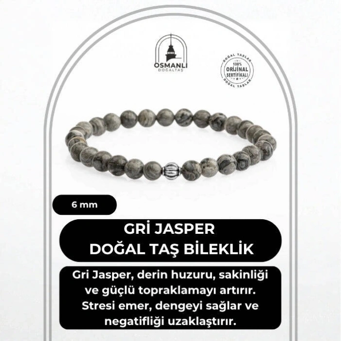 Gri Jasper 6mm Doğal Taş Bileklik