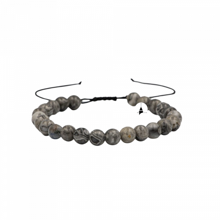 Gri Jasper 6mm Merdiven Kapama Doğal Taş Bileklik