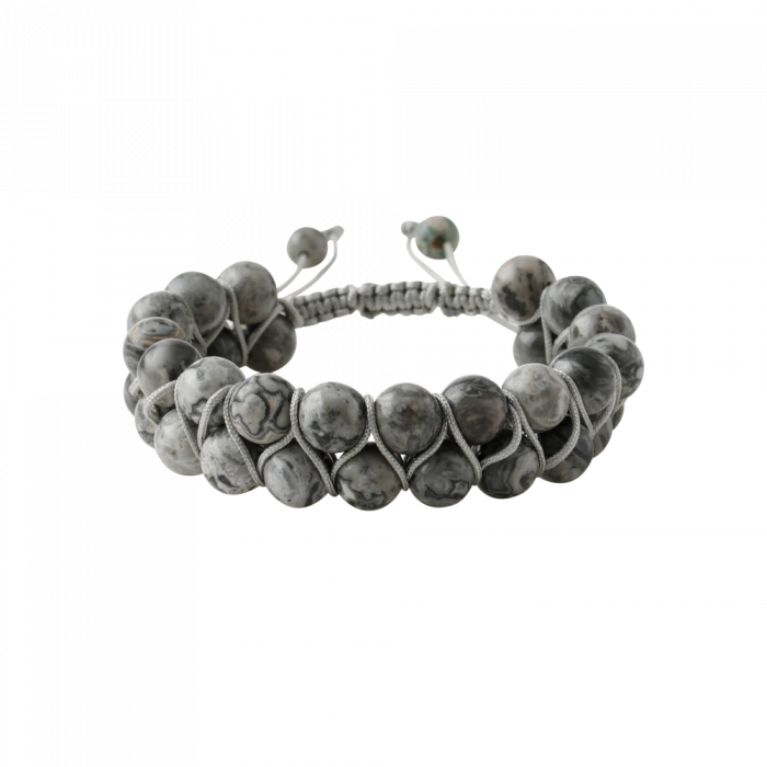 Gri Jasper 8mm Çift Sıra Makrome Doğal Taş Bileklik