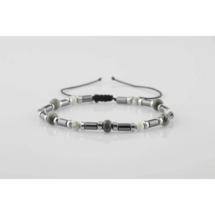 Gri Jasper-Hematit-Havlit Doğal Taş Bileklik