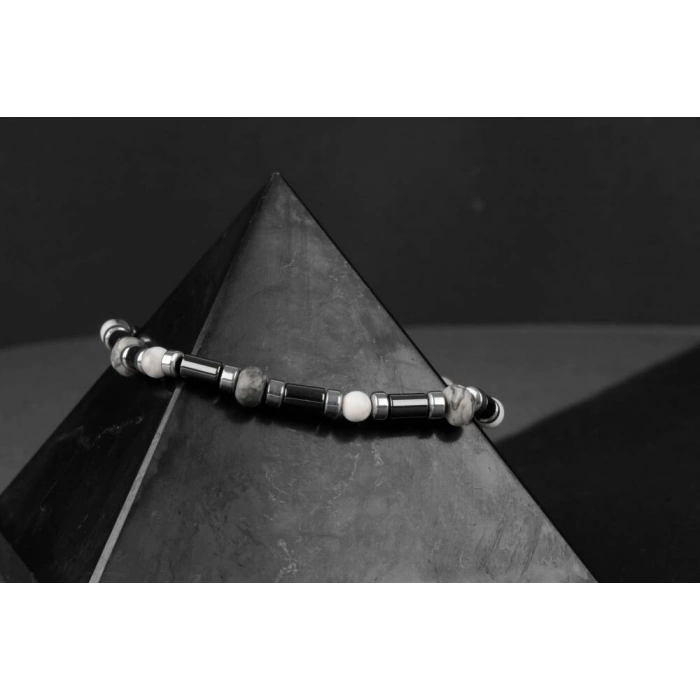 Gri Jasper-Hematit-Havlit Doğal Taş Bileklik