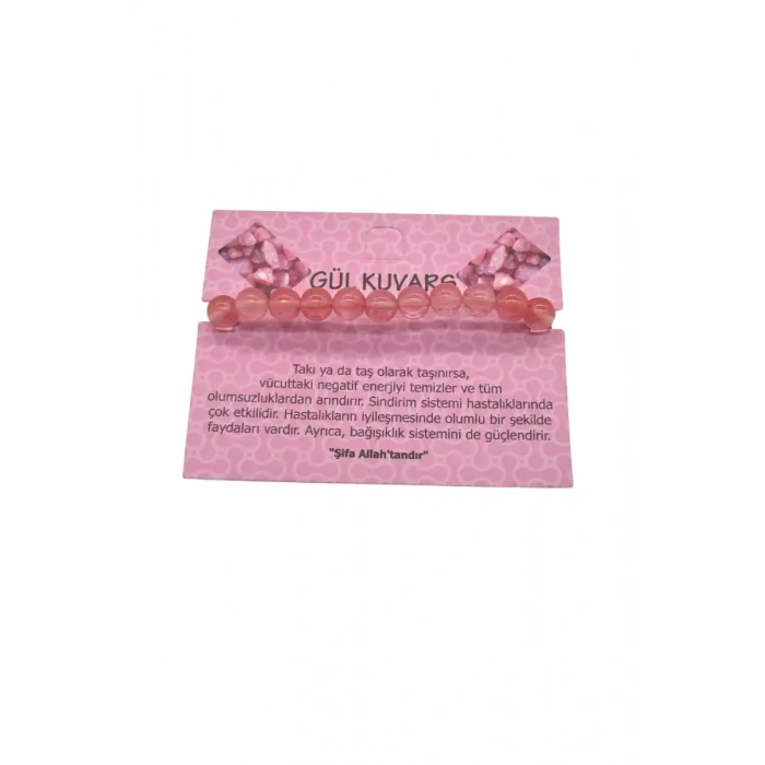 Gül Kuvars Doğal Taş Bileklik