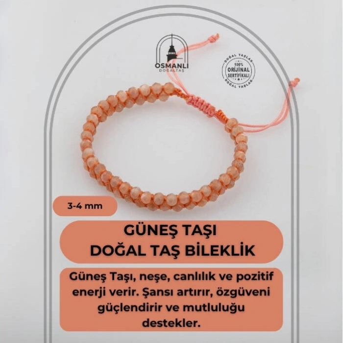 Güneş Taşı 3-4mm Çift Sıra Doğal Taş Bileklik