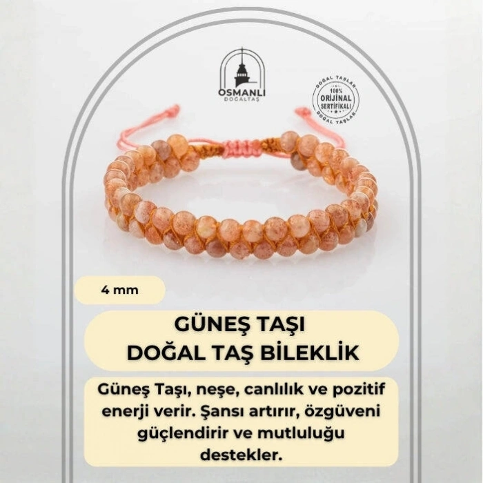 Güneş Taşı 4mm Çift Sıra Doğal Taş Bileklik