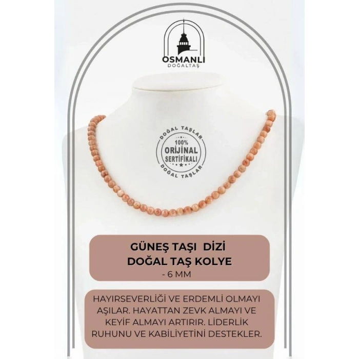Güneş Taşı 6 mm Dizi Doğal Taş Kolye