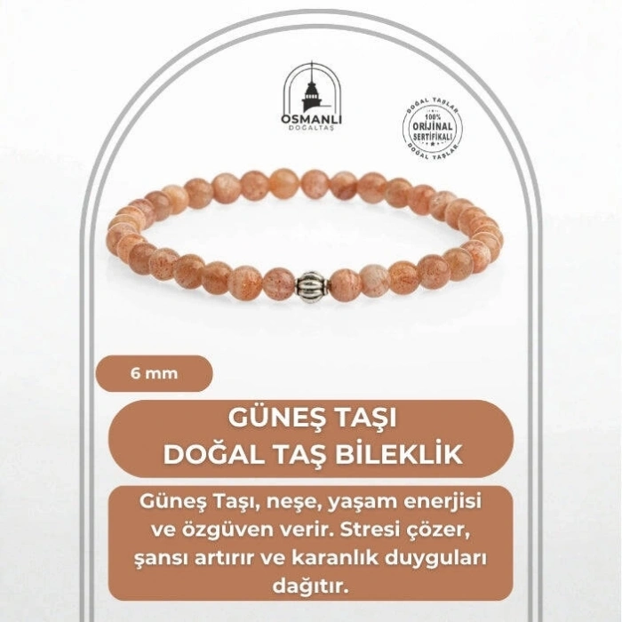 Güneş Taşı 6mm Doğal Taş Bileklik