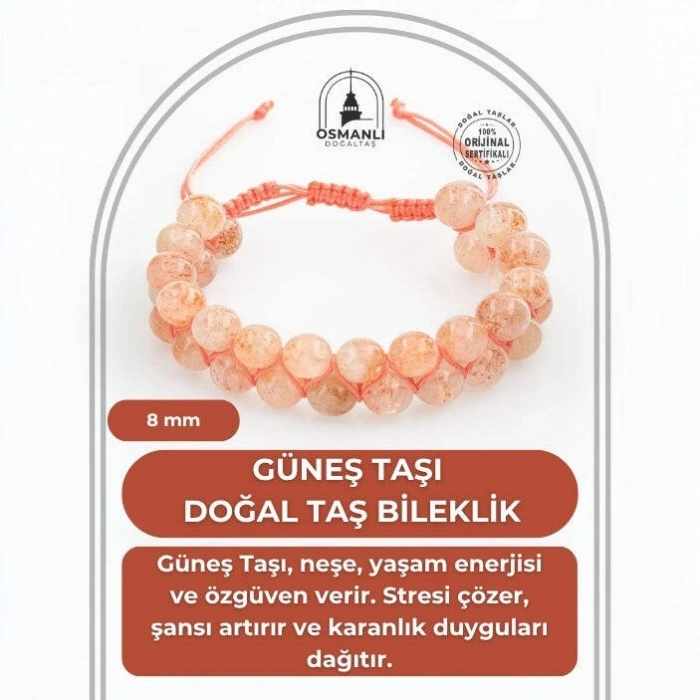 Güneş Taşı 8mm Çift Sıra Makrome Doğal Taş Bileklik