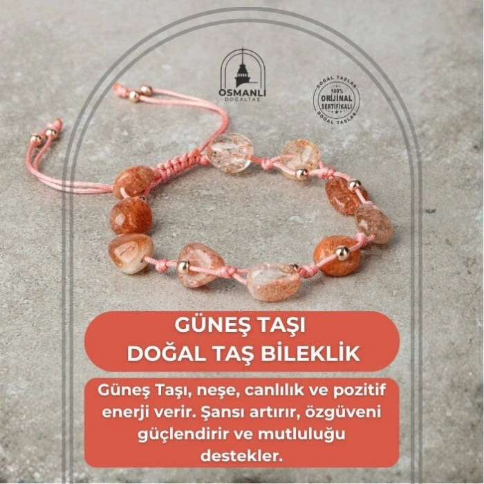 Güneş Taşı Natürel Kesim Doğal Taş Makrome Bileklik