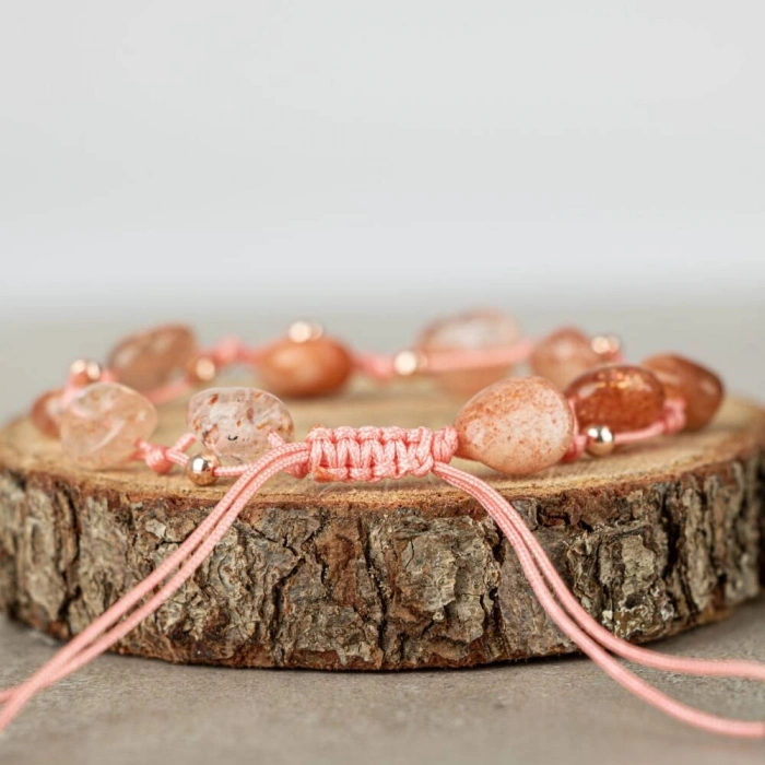 Güneş Taşı Natürel Kesim Doğal Taş Makrome Bileklik