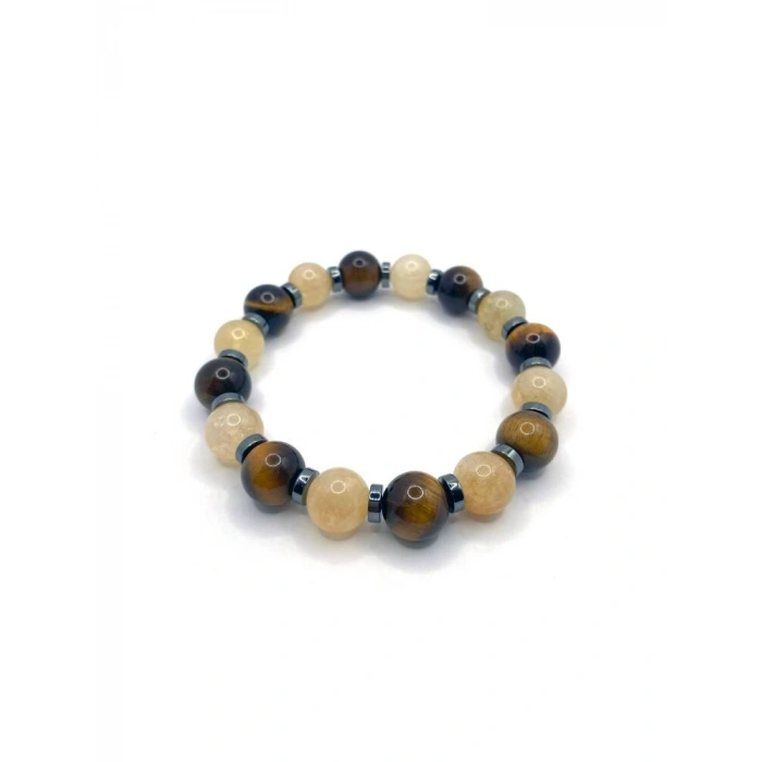 Hakiki Doğal Sertifikalı Kaplan Gözü - Sitrin - Hematit 10mm Doğal Taş Bileklik