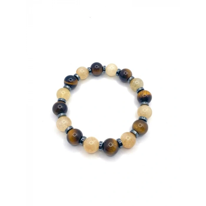 Hakiki Doğal Sertifikalı Kaplan Gözü - Sitrin - Hematit 10mm Doğal Taş Bileklik