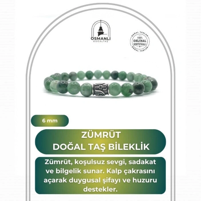 Hakiki Doğal Sertifikalı Zümrüt Doğal Taş Gümüş Aparatlı Misinalı Bileklik 6mm