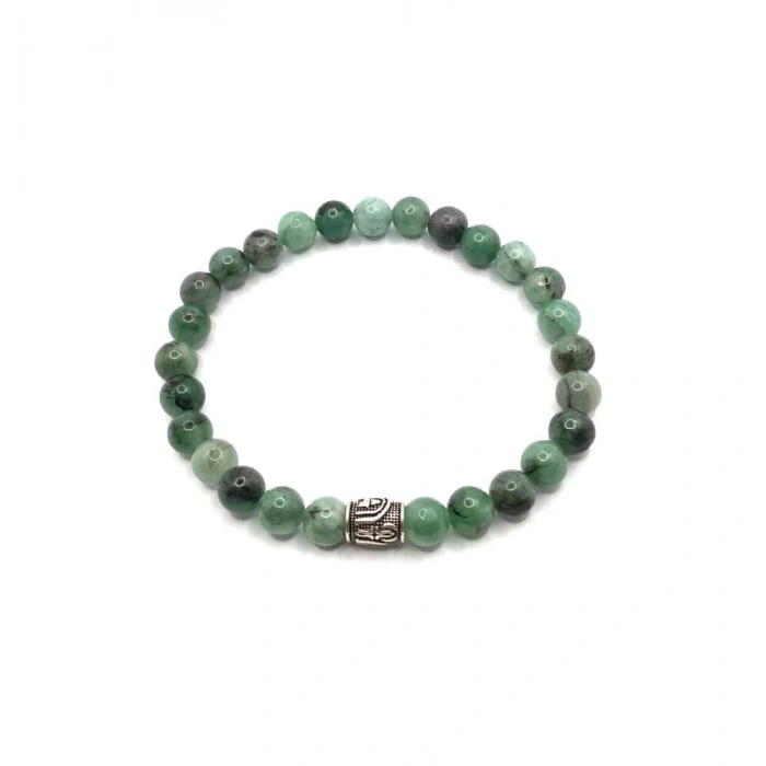 Hakiki Doğal Sertifikalı Zümrüt Doğal Taş Gümüş Aparatlı Misinalı Bileklik 6mm