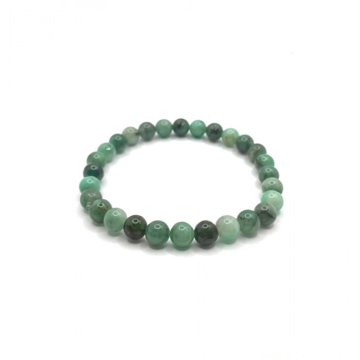 Hakiki Doğal Sertifikalı Zümrüt Doğal Taş Misinalı Bileklik 6mm