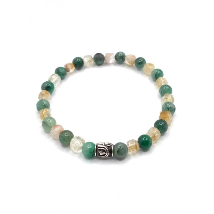 Hakiki Doğal Sertifikalı Zümrüt - Sitrin Doğal Taş Gümüş Aparatlı Misinalı Bileklik Fasetli 6mm