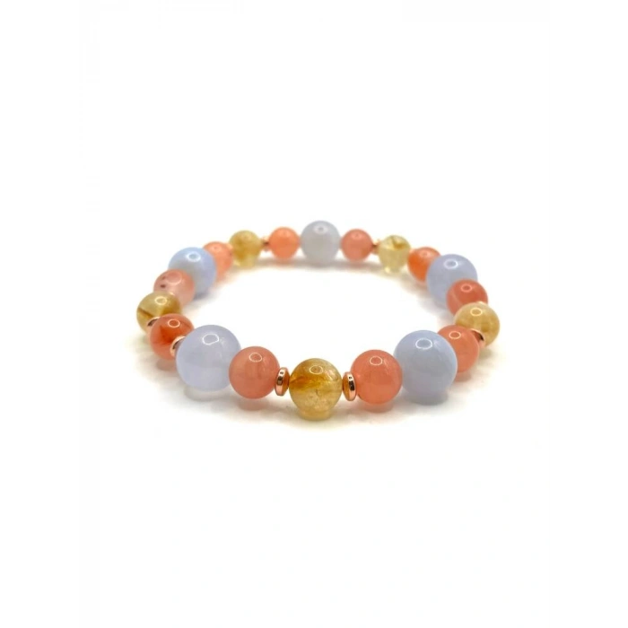 Hakiki Orijinal Sertifikalı Sitrin - Yemen Akiği - Kalsedon - Hematit Doğal Taş Misinalı Bileklik