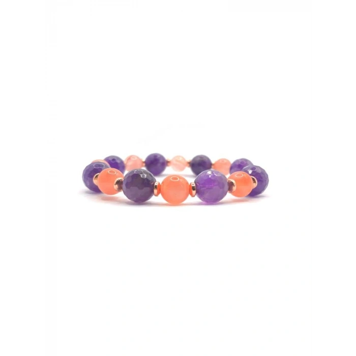 Hakiki Orijinal Sertifikalı Yemen Akiği - Fasetli Ametist  - Hematit Doğal Taş Misinalı Bileklik