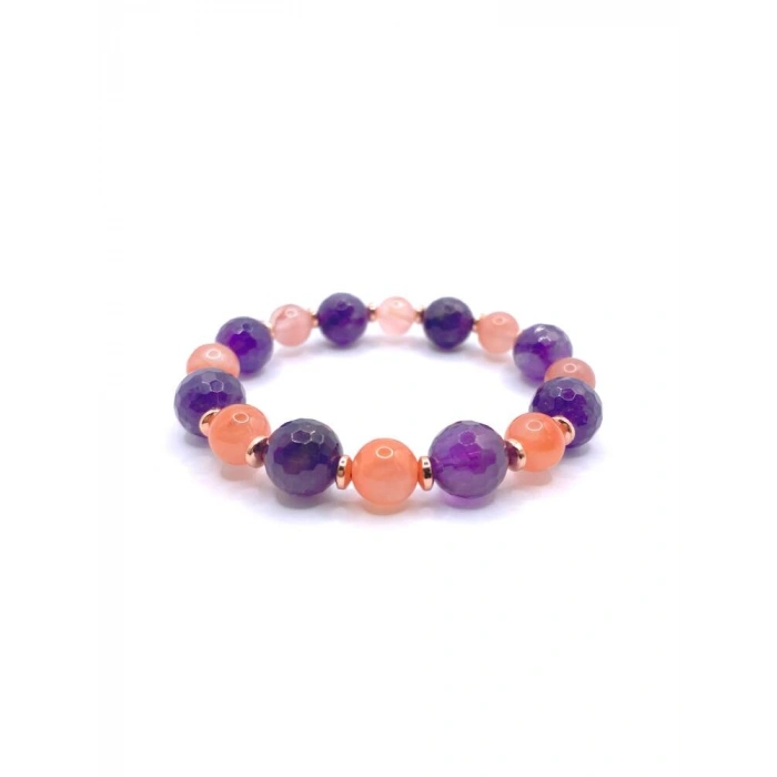 Hakiki Orijinal Sertifikalı Yemen Akiği - Fasetli Ametist  - Hematit Doğal Taş Misinalı Bileklik