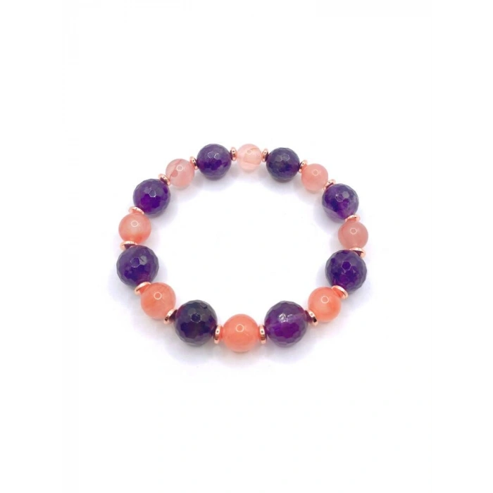 Hakiki Orijinal Sertifikalı Yemen Akiği - Fasetli Ametist  - Hematit Doğal Taş Misinalı Bileklik