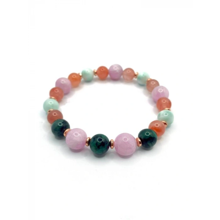Hakiki Orijinal Sertifikalı Yemen Akiği - Larimar - Kunzit - Zümrüt - Hematit Doğal Taş Misinalı Bileklik