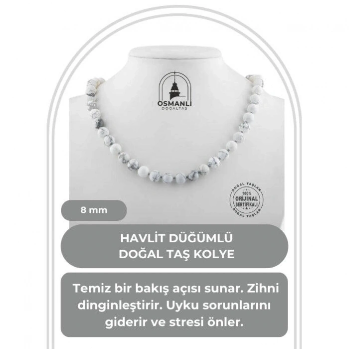 Havlit 8 mm Düğümlü Doğal Taş Kolye