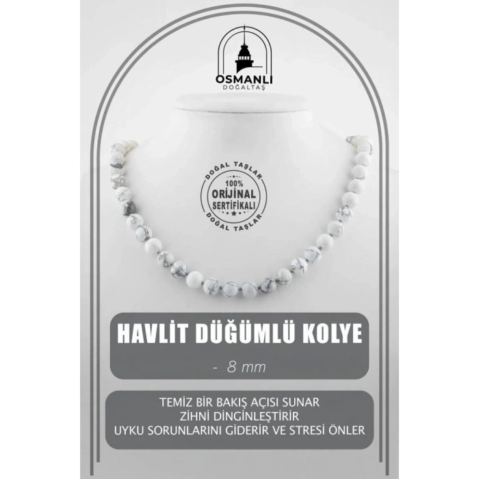 Havlit 8 mm Düğümlü Doğal Taş Kolye