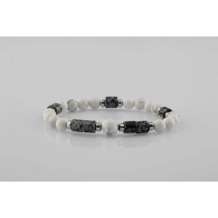 Havlit-Karlı Obsidyen-Hematit Doğal Taş Bileklik