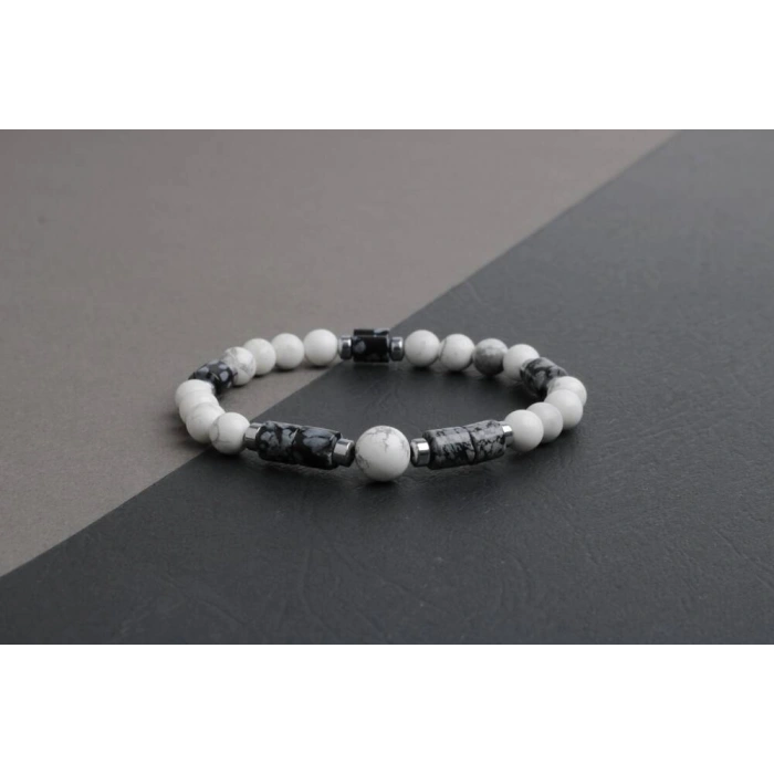 Havlit-Karlı Obsidyen-Hematit Doğal Taş Bileklik