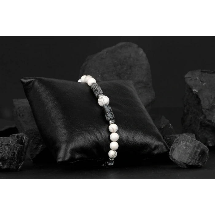 Havlit-Karlı Obsidyen-Hematit Doğal Taş Bileklik