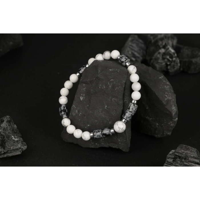 Havlit-Karlı Obsidyen-Hematit Doğal Taş Bileklik