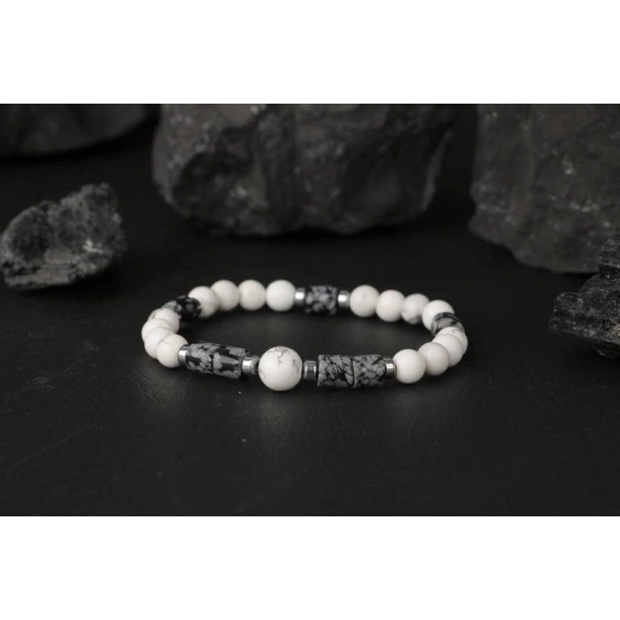 Havlit-Karlı Obsidyen-Hematit Doğal Taş Bileklik