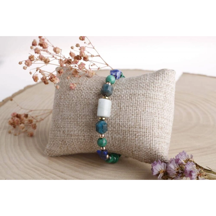 Hazel, Malahit-Lapis-Apatit-Akuamarin Doğal Taş Bileklik