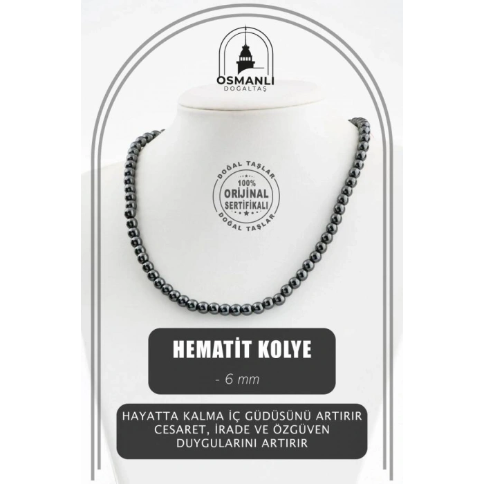 Hematit 6 mm Dizi Doğal Taş Kolye
