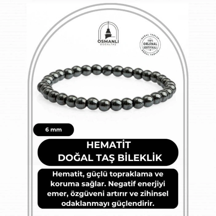 Hematit 6mm Doğal Taş Bileklik