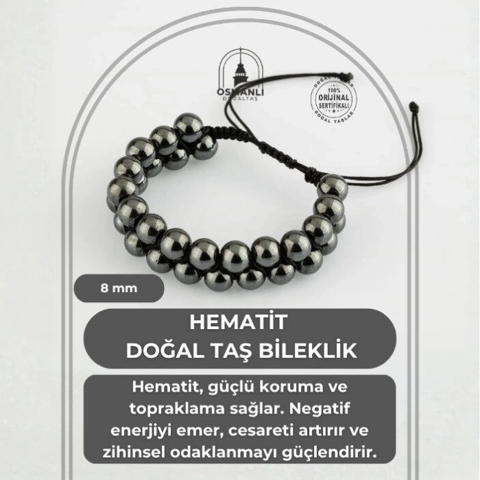 Hematit 8mm Çift Sıra Makrome Doğal Taş Bileklik