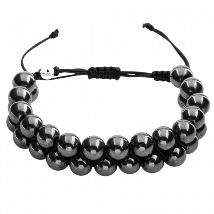 Hematit 8mm Çift Sıra Makrome Doğal Taş Bileklik