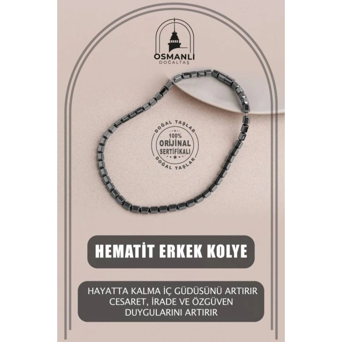 Hematit Doğal Taş Erkek Kolye