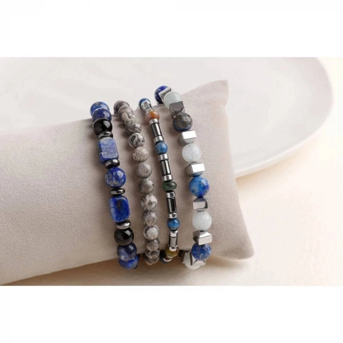 Hematit-Lapis-Jasper Erkek Doğal Taş Bileklik Seti