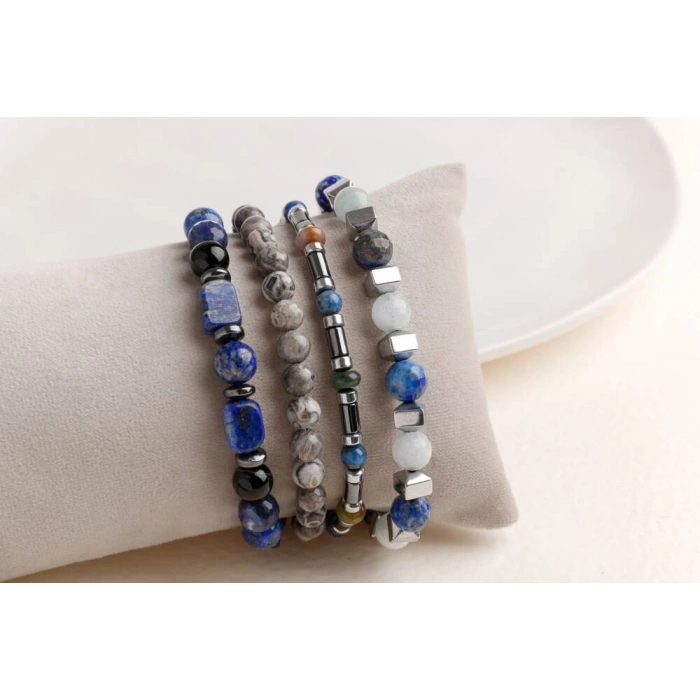Hematit-Lapis-Jasper Erkek Doğal Taş Bileklik Seti