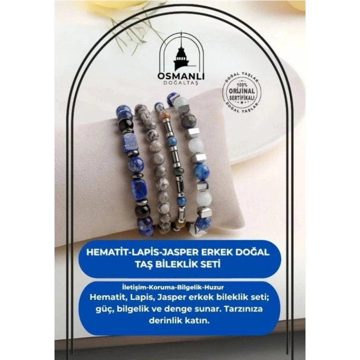 Hematit-Lapis-Jasper Erkek Doğal Taş Bileklik Seti