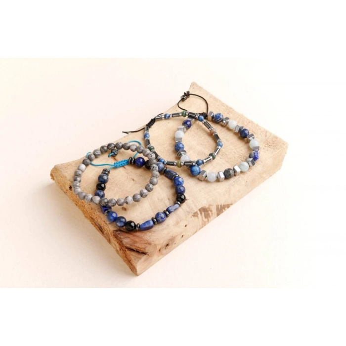 Hematit-Lapis-Jasper Erkek Doğal Taş Bileklik Seti