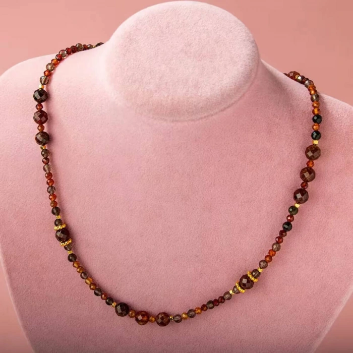 Hessonit Lal-Dumanlı Kuvars-Obsidyen Doğal Taş Kolye