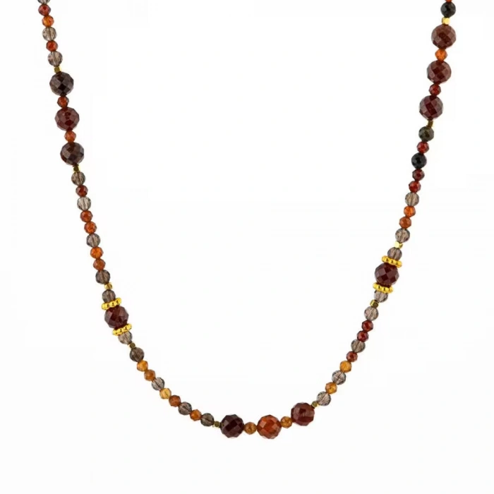 Hessonit Lal-Dumanlı Kuvars-Obsidyen Doğal Taş Kolye