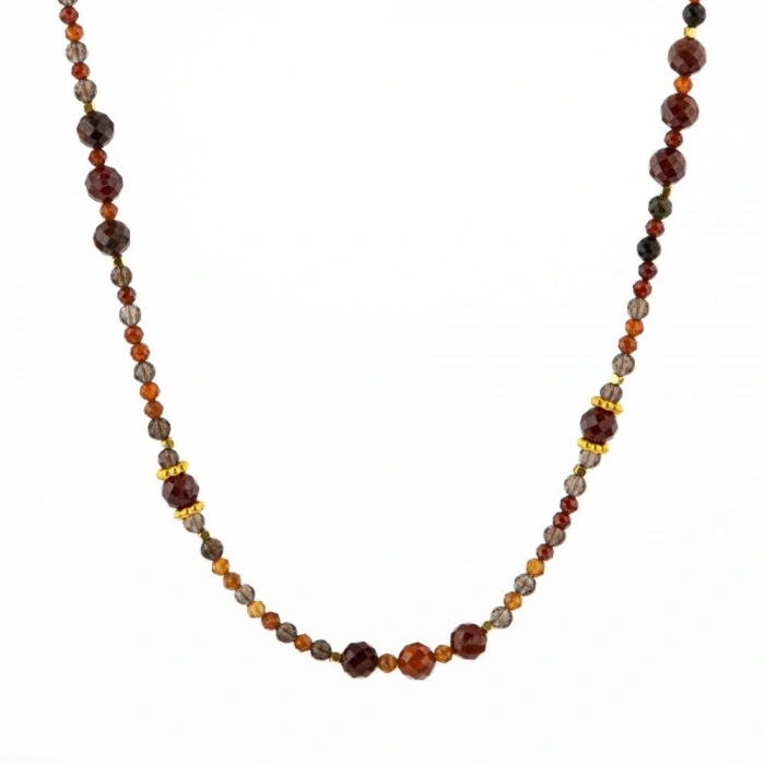 Hessonit Lal-Dumanlı Kuvars-Obsidyen Doğal Taş Kolye