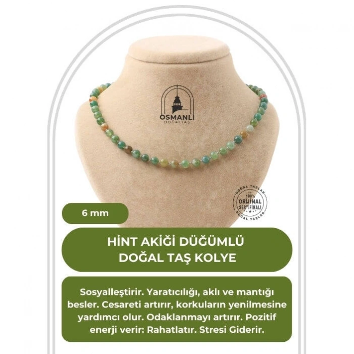 Hint Akiği 6 mm Düğümlü Doğal Taş Kolye