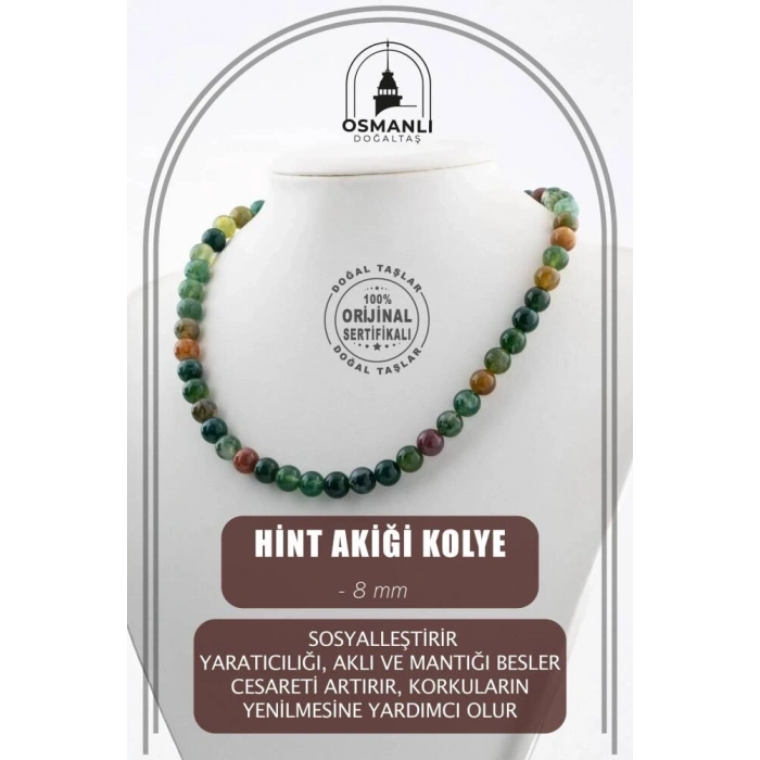 Hint Akiği 8 mm Dizi Doğal Taş Kolye